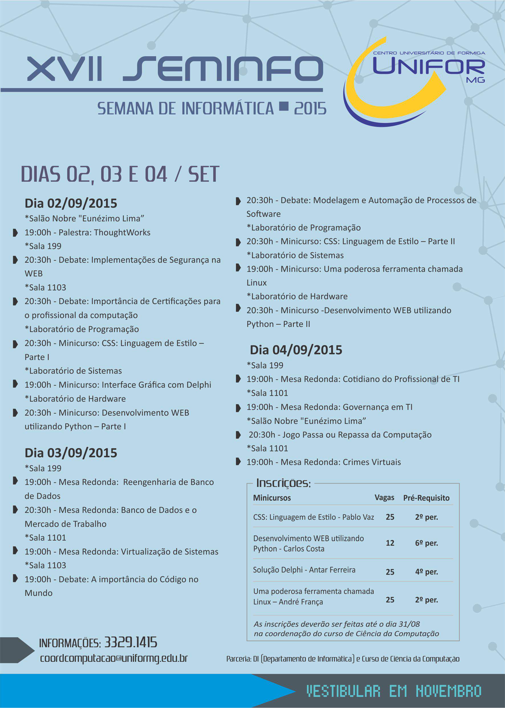 XVII Semana de Informática será realizada esta semana no UNIFOR-MG