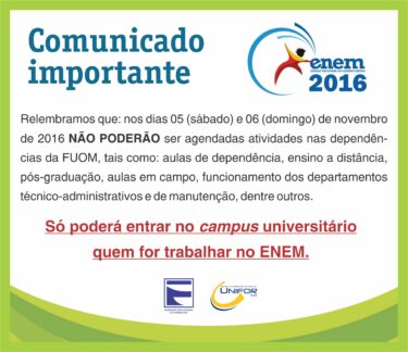 COMUNICADO SOBRE OS DIAS 05 E 06 DE NOVEMBRO