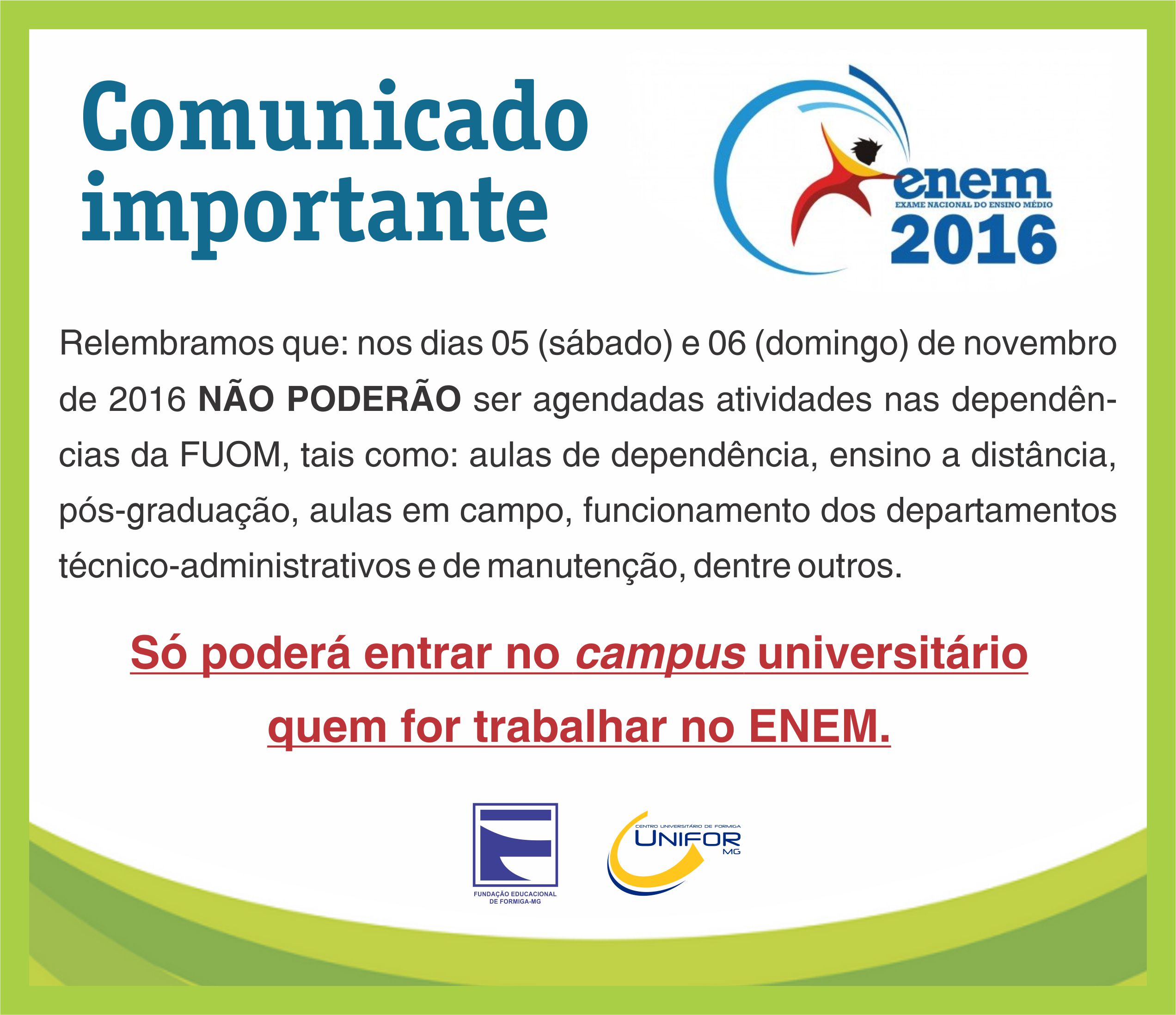 COMUNICADO SOBRE OS DIAS 05 E 06 DE NOVEMBRO