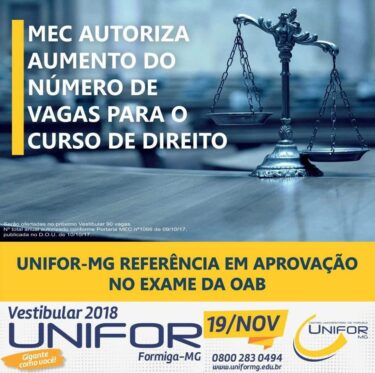 MEC autoriza aumento de número de vagas para o curso de Direito do UNIFOR-MG