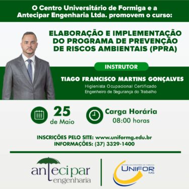 INSCRIÇÕES ABERTAS PARA CURSO DE ELABORAÇÃO E IMPLEMENTAÇÃO DO PROGRAMA DE PREVENÇÃO DE RISCOS AMBIENTAIS