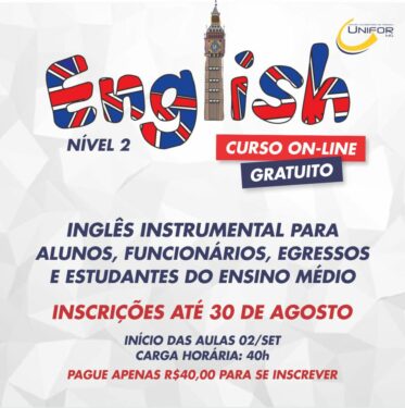 UNIFOR-MG OFERECE CURSO DE INGLÊS INSTRUMENTAL GRATUITO NÍVEL 2 PARA ALUNOS, EGRESSOS, FUNCIONÁRIOS E ESTUDANTES DO ENSINO MÉDIO