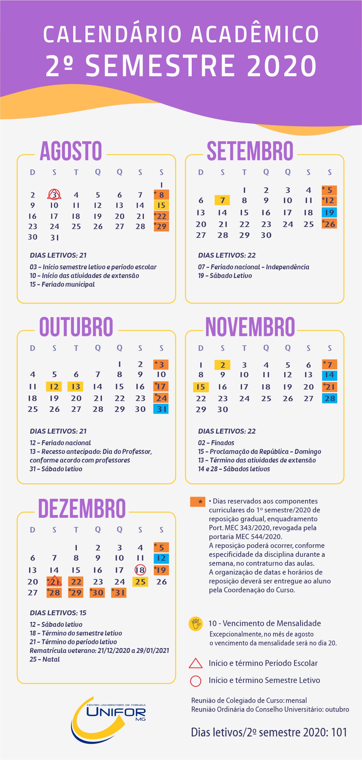 CALENDARIO SEGUNDO SEM 2020