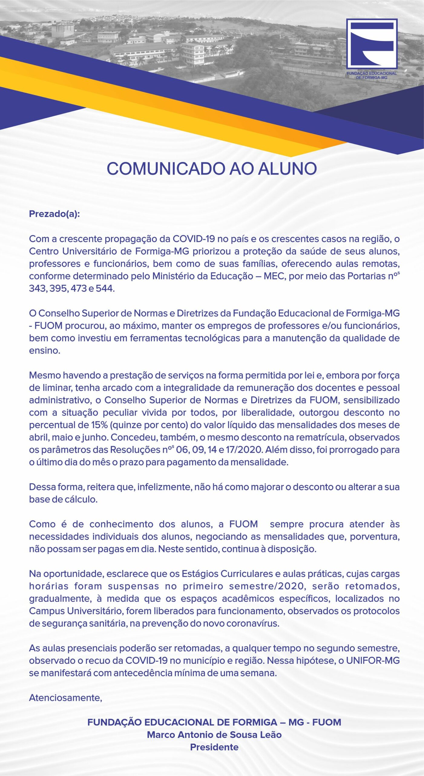 comunicado aos alunos