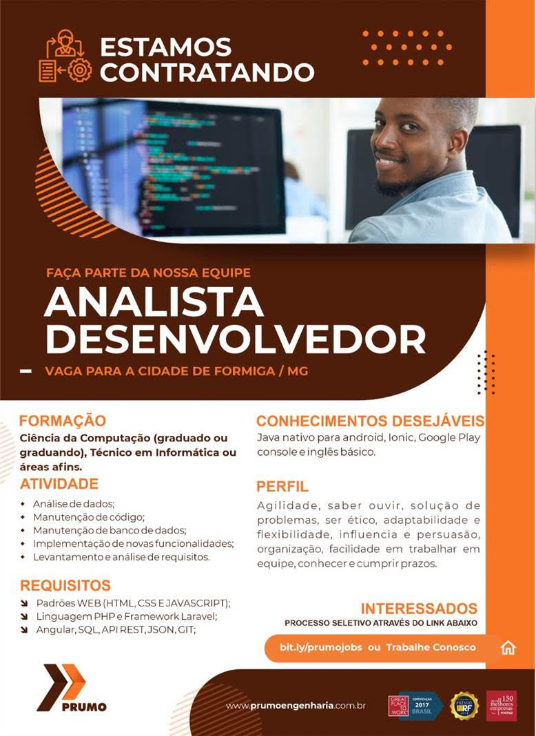 OPORTUNIDADE PARA ANALISTA DESENVOLVEDOR