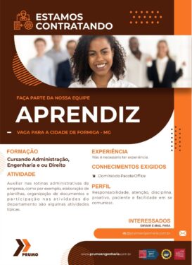 PRUMO ENGENHARIA OFERECE VAGA DE APRENDIZ