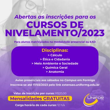 INSCRIÇÕES ABERTAS PARA CURSOS DE NIVELAMENTO