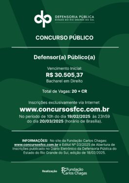 INSCRIÇÕES ABERTAS PARA CONCURSO DA DEFENSORIA PÚBLICA DO ESTADO DO RIO GRANDE DO SUL