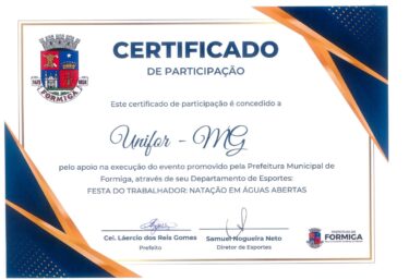 EQUIPE DO UNIFOR-MG RECEBE CERTIFICAÇÃO DO EVENTO “NATAÇÃO DE ÁGUAS ABERTAS”