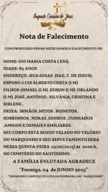 NOTA DE PESAR – ENI MARIA COSTA