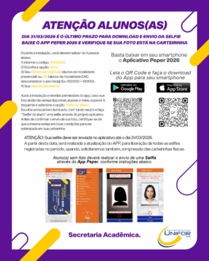 UNIFOR-MG REFORÇA PRAZO PARA ENVIO DE SELFIE NO APLICATIVO PEPER 2026