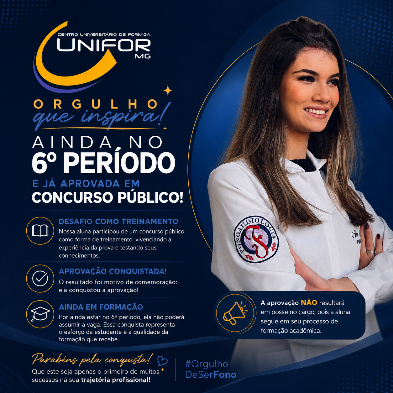 ALUNA DO 6° PERÍODO DE FONOAUDIOLOGIA DO UNIFOR-MG É APROVADA EM CONCURSO