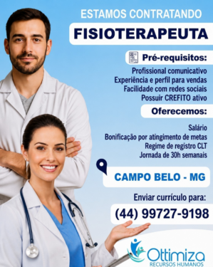 OTTIMIZA OFERECE VAGA DE FISIOTERAPEUTA EM CAMPO BELO