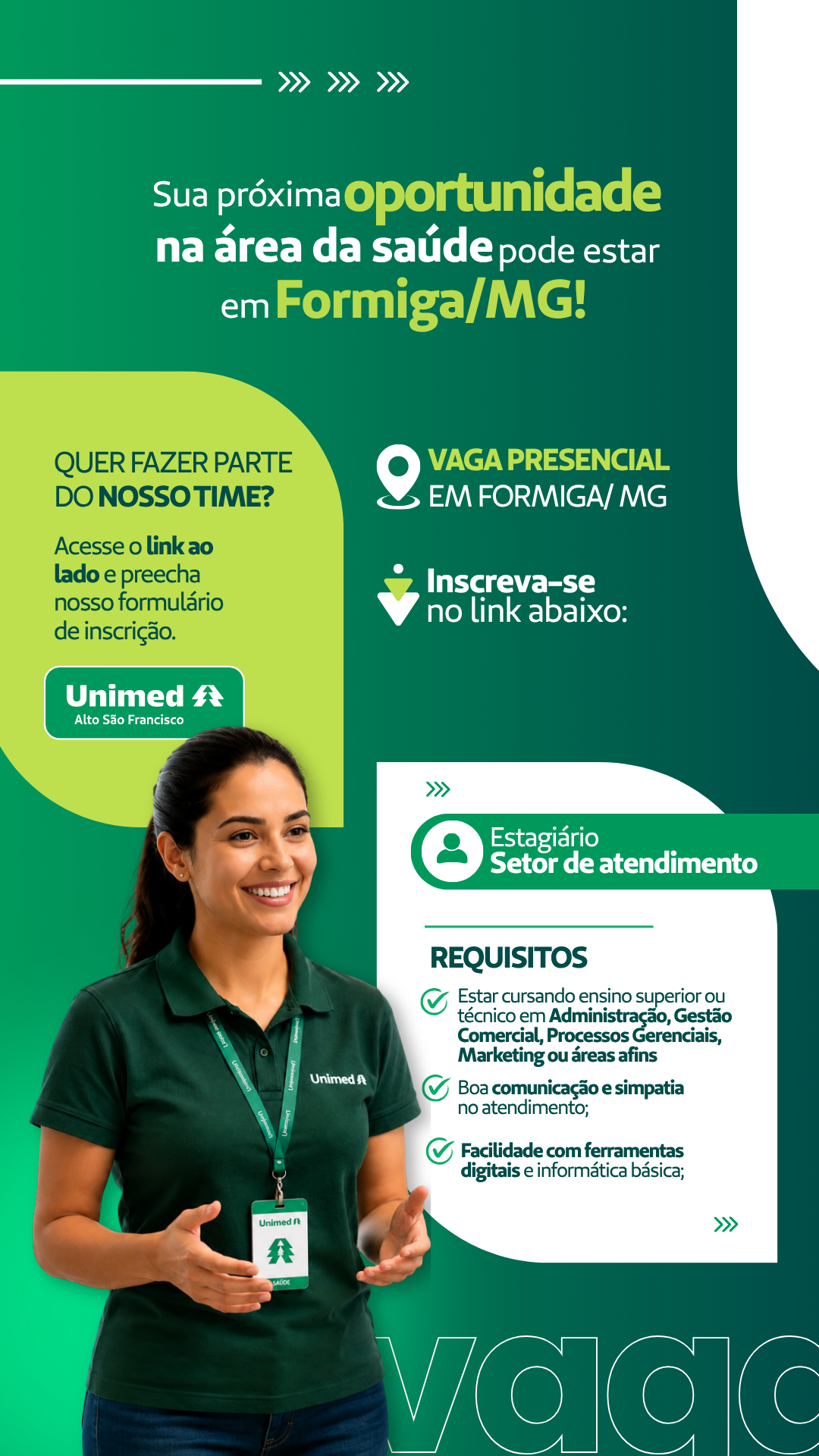 UNIMED: ALTO SÃO FRANCISCO OFERECE VAGA DE ESTÁGIO PARA SETOR COMERCIAL